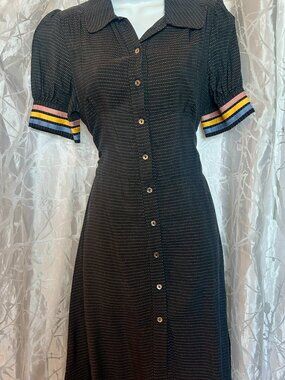 Designer Short Sleeved SILK Polka Dotted Summer Dress Size 12 Medium
